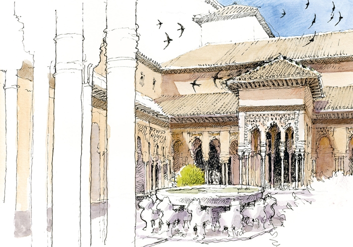 Postal La Alhambra. Patio de los leones